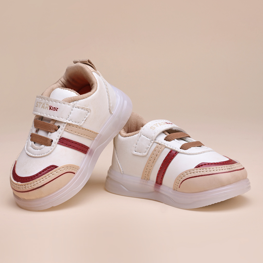 Velcro LED Shoes For Boys & Girls (Beige)