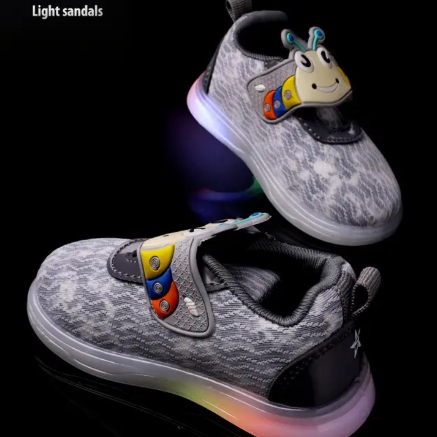 Velcro LED Shoes For Boys & Girls  (Grey)