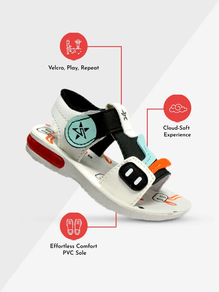 Dash Breezes Cute Toddler Sandal (Flash-05)) | Age 2.5 - 4 years | BLK-WHT