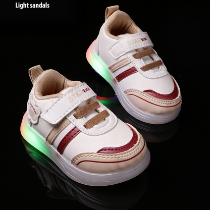Velcro LED Shoes For Boys & Girls  (Beige)