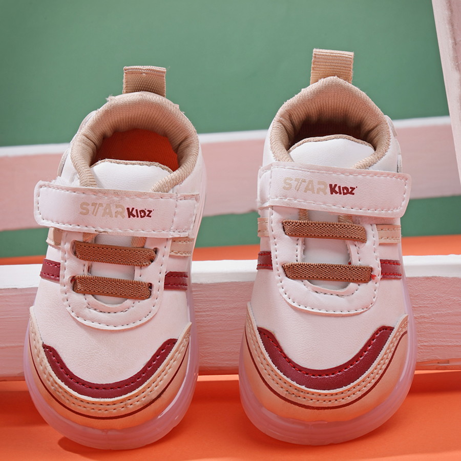 Velcro LED Shoes For Boys & Girls  (Beige)